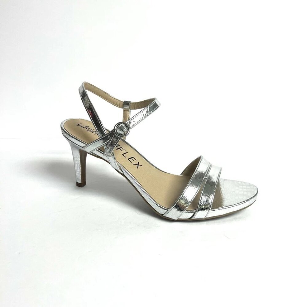 Life Stride Women’s Miracle Silver High Heel Sandals Size 10Wide